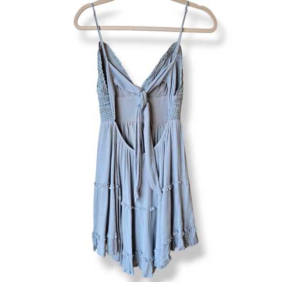 Illa Illa Crochet babydoll Dress Sz M Mint Tie Back Coquette Romantic Boho - Picture 5 of 9